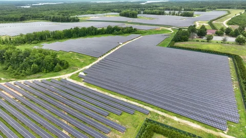Aerial view of solar panels fields Video stock 221991048