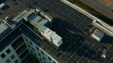 Aerial view solar panels on a flat roof Stock Footage 231709954