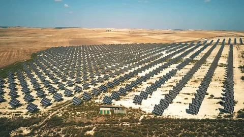 Aerial view of solar panels generating electricity. Andalusia, Spain Stock Footage 98077322