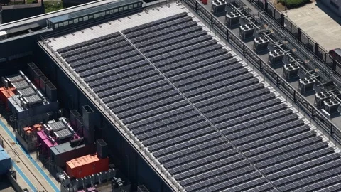 Aerial view of solar panels generating sustainable green energy Stock Footage 340963090