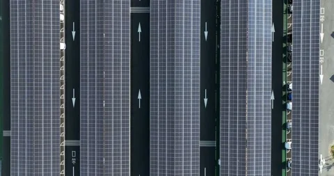 Aerial view of solar panels installed over parking lot Stock Footage 223365645