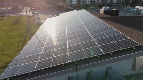 Aerial view of solar panels installed on the roof of the library. Video stock 274317655
