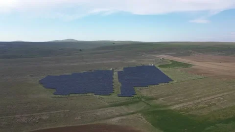 Aerial view of solar panels on a large field Stock Footage 293958992