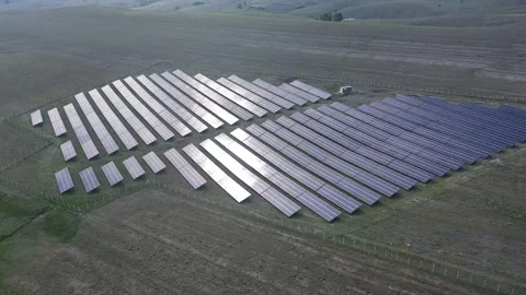 Aerial view of solar panels on a large field Stock Footage 293959262