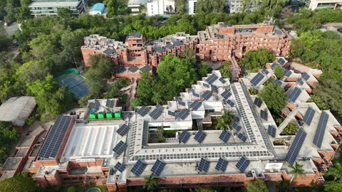 Aerial view of solar panels on office complex in Noida Stock Footage 335407792