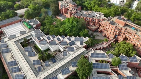 Aerial view of solar panels on office complex in Noida Stock Footage 335407814