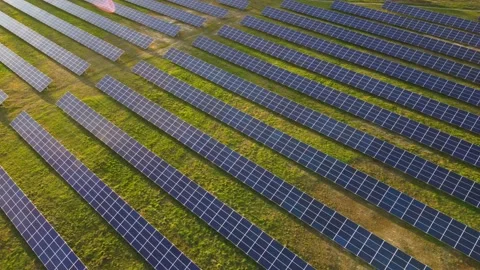 Aerial View Solar Panels Producing Energy Stock Footage 154574638