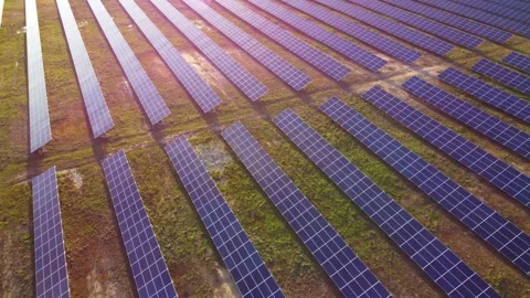 Aerial View Solar Panels Producing Energy Stock Footage 154574714