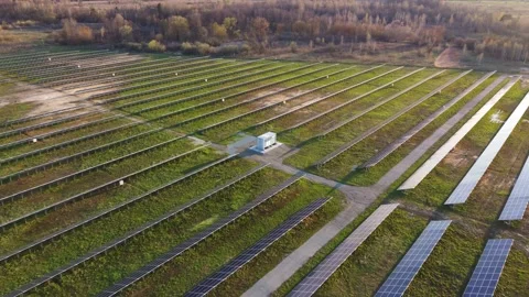 Aerial View Solar Panels Producing Energy Stock Footage 154575037