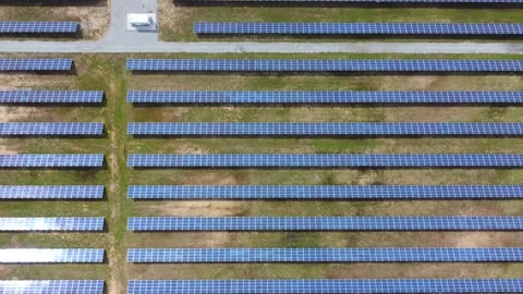 Aerial View Solar Panels Producing Energy Stock Footage 154575185
