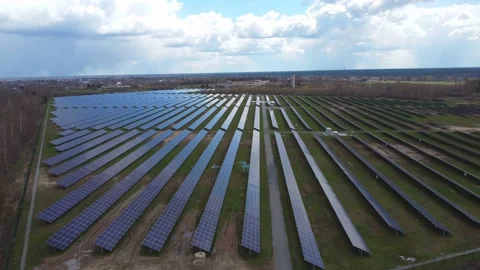 Aerial View Solar Panels Producing Energy Stock Footage 154575323