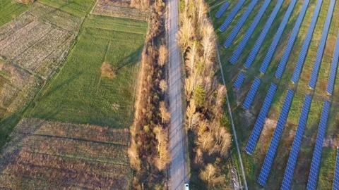 Aerial View Solar Panels Producing Energy Stock Footage 154575341