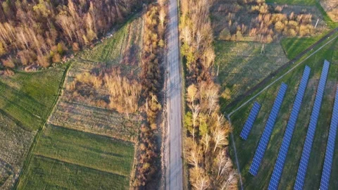 Aerial View Solar Panels Producing Energy Stock Footage 154575438