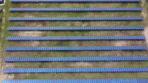 Aerial View Solar Panels Producing Energy Stock Footage 154575801