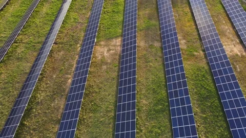 Aerial View Solar Panels Producing Energy Stock Footage 154575917