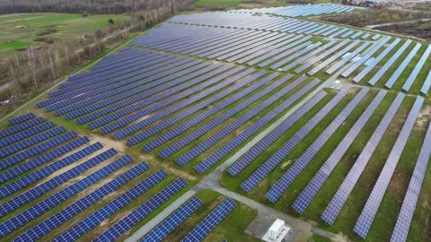 Aerial View Solar Panels Producing Energy Stock Footage 154576058