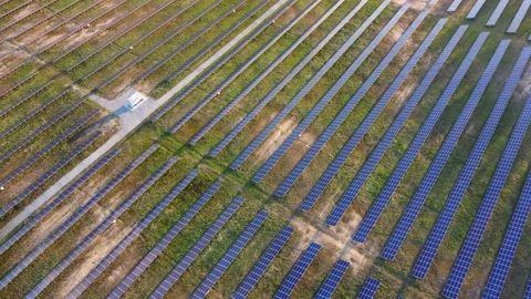 Aerial View Solar Panels Producing Energy Stock Footage 154577141