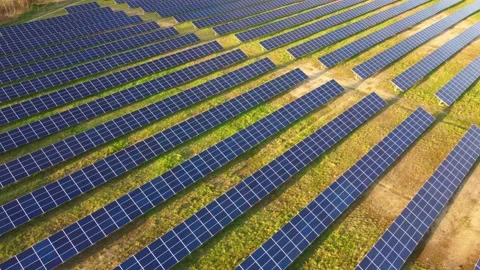 Aerial View Solar Panels Producing Energy Stock Footage 154577187