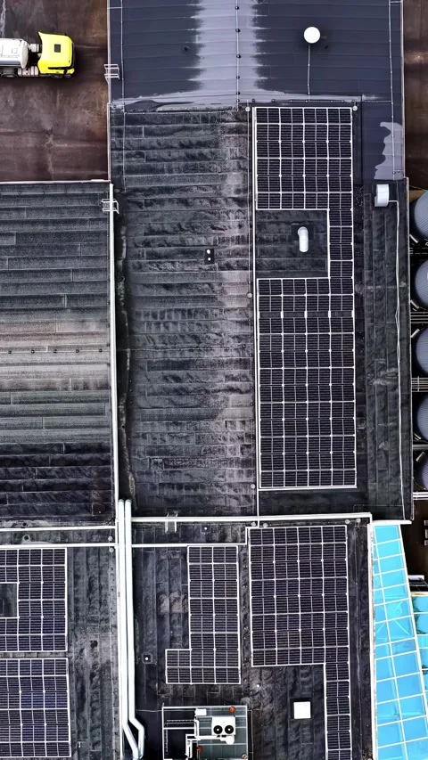Aerial view of solar panels on a rooftop in Bauska, Latvia. Stock Footage 339806986