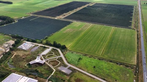 Aerial view of solar park and green hydrogen facility in Oosterwolde Video stock 344042668