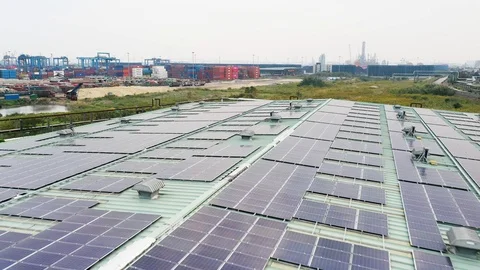 Aerial view of solar power panel Stock Footage 118974026