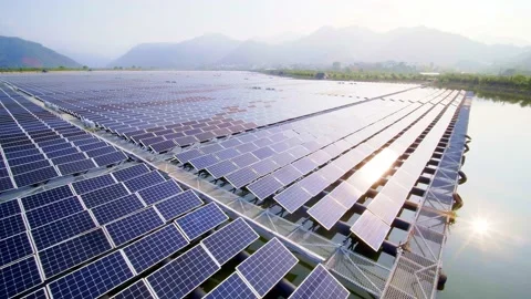 Aerial view of solar power panel by qiantang river Stock Footage 196015409