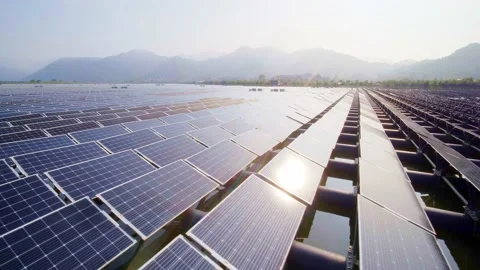Aerial view of solar power panel by qiantang river Stock Footage 196015608