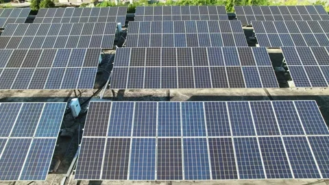 Aerial view of solar power panels on roof Stock Footage 165213778