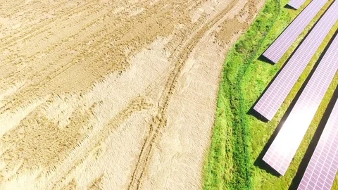 Aerial view to solar power plant in fields. Stock Footage 71981124