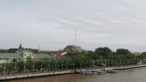 Aerial view of solar powered LED light in Martapura river sidewalk Stock Footage 107249762
