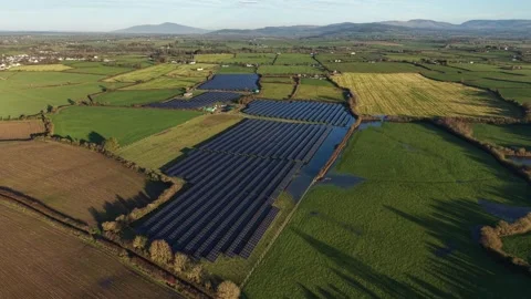 Aerial view of a solar PV array site near Ardfinnan, Co. Tipperary, Ireland. Stock Footage 330555671