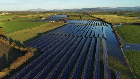 Aerial view of a solar PV array site near Ardfinnan, Co. Tipperary, Ireland. Stock Footage 330555712