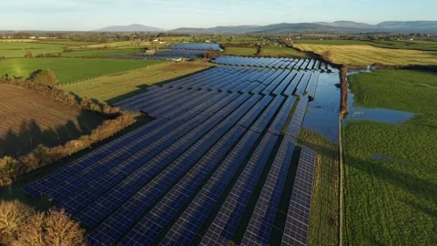 Aerial view of a solar PV array site near Ardfinnan, Co. Tipperary, Ireland. Stock Footage 330555715