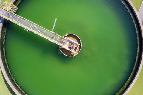 Aerial view of The Solid Contact Clarifier Tank type Sludge Recirculation in  Stock Photos