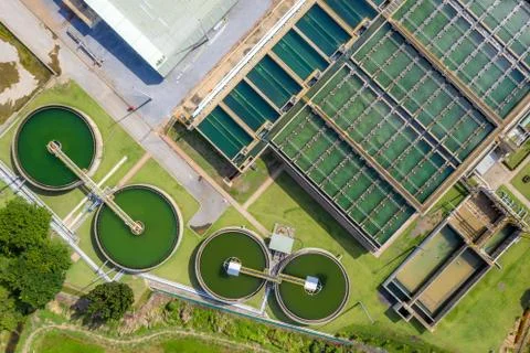 Aerial view of The Solid Contact Clarifier Tank type Sludge Recirculation in  Stock Photos