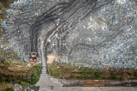 Aerial view of solid waste dump full of plastic, Poland Stock Photos