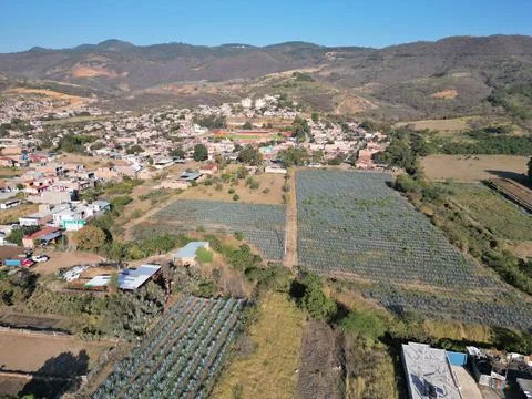 Aerial view of some fields and the outskirts of the town of Gomez Farias Fotos de archivo