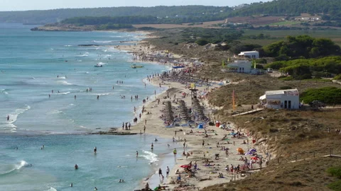 Aerial view of the "Son Bou" Beach, Balearic Islands.Time Lapse Stock Footage 125445657