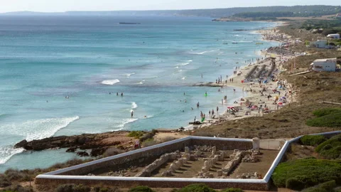 Aerial view of the "Son Bou" Beach, Balearic Islands, Spain.Time Lapse. Stock Footage 125445792