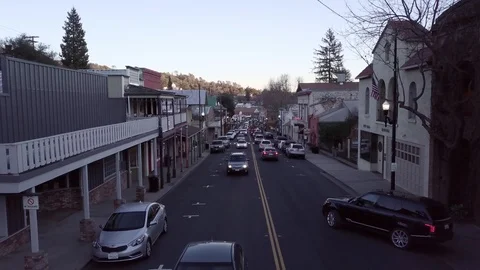 Aerial view of Sonora CA downtown at dusk Stock Footage 113687437