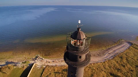 Aerial view of the Sorve lighthouse 스톡 동영상 61100580