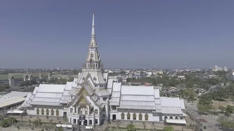 Aerial view of Sothorn Buddhist temple a famous worship place of Thailand Stock Footage 74710910