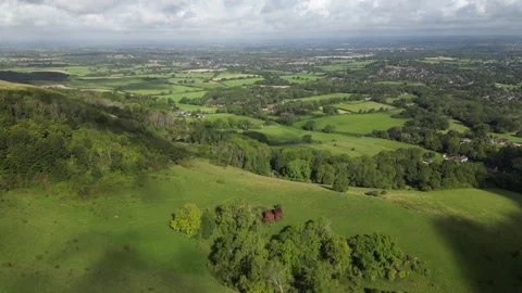 Aerial view of the South Downs at Ditchling Beacon, East Sussex, UK. Stock Footage 249333596