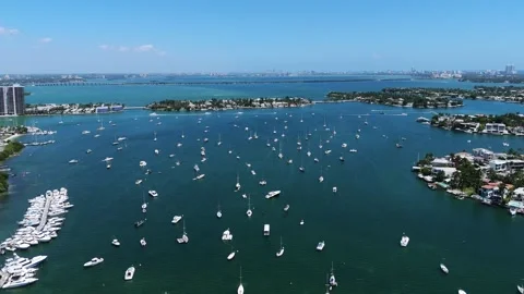 Aerial view of South Point featuring coastal area with numerous boats and yachts Stock Footage 282134634