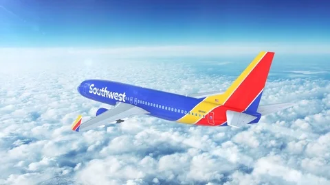 Aerial view of Southwest Airlines Boeing 737 on approach to LAX Airport. Stock Footage
