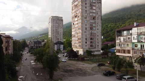 Aerial view of Soviet-built residential panel houses in Gagra in Abkhazia. Stock-Footage 247186033