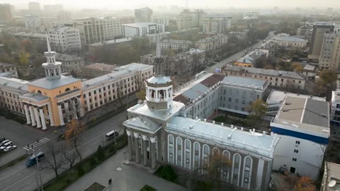 Aerial View of Soviet-Era Architecture in Bishkek, Kyrgyzstan Stock Footage 340325447