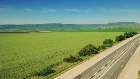 Aerial View Of The Sown Fields Near The Countryside Road.  Stock Footage 108960928