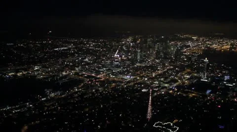 Aerial View - Space Needle at Night Stock Footage 10316105