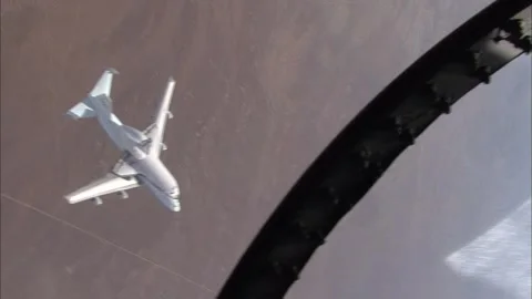 Aerial view of Space Shuttle Atlantis STS-125 ferry flight atop NASA Boeing 737 Stock Footage 283627323
